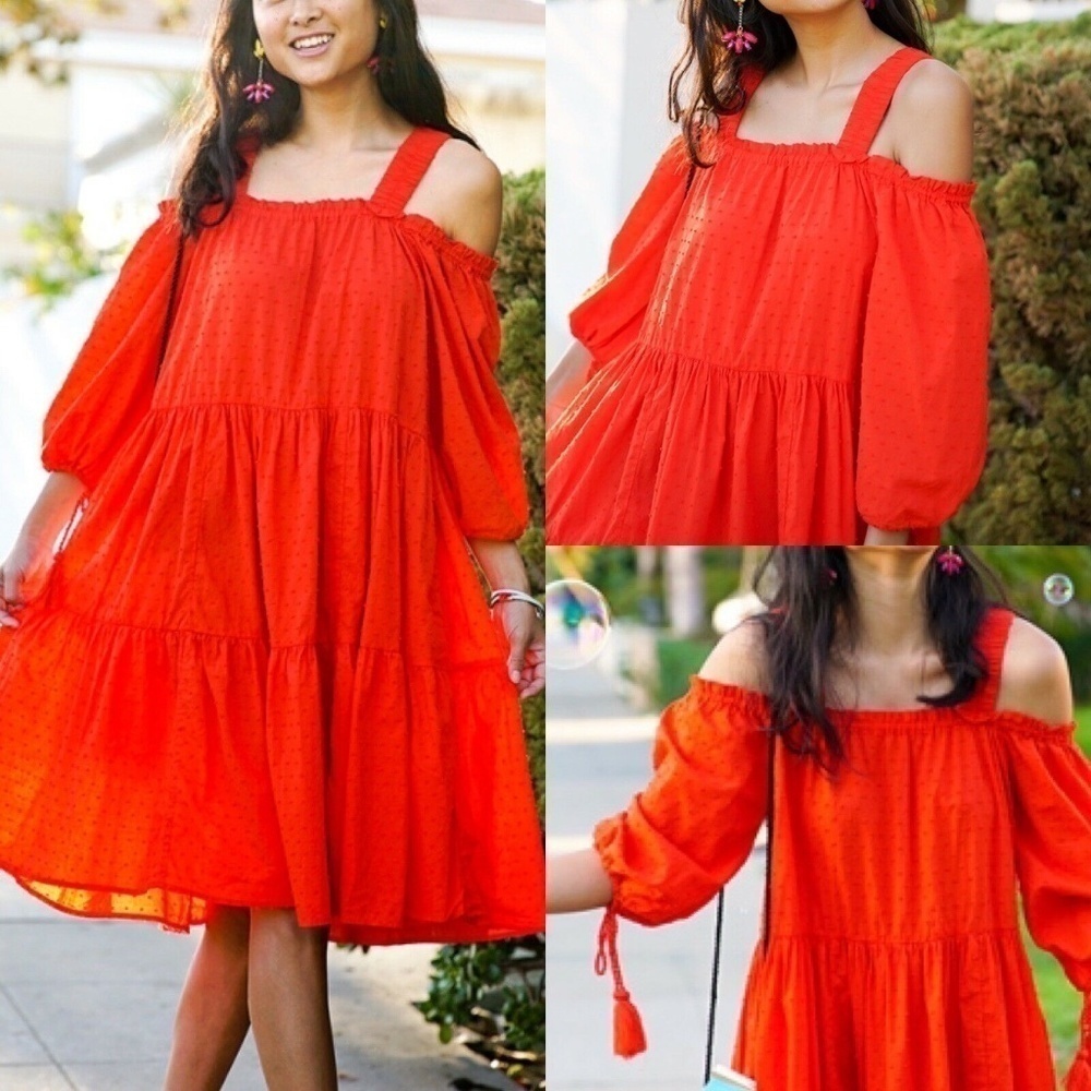 H&M Womens Red Cold Shoulder Dress w/ Tassels Sz 6